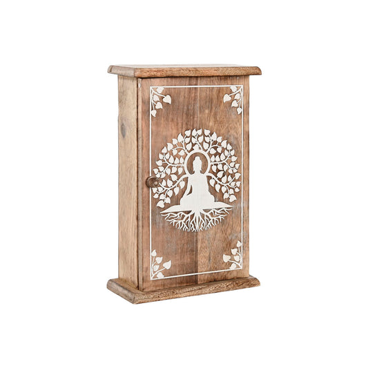 Avainkaappi mangopuinen, Buddha-kuvio, valkoinen & luonnonväri 18×7,5×28 cm – lahja naiselle valkoinen ja luonnonväri – ku…