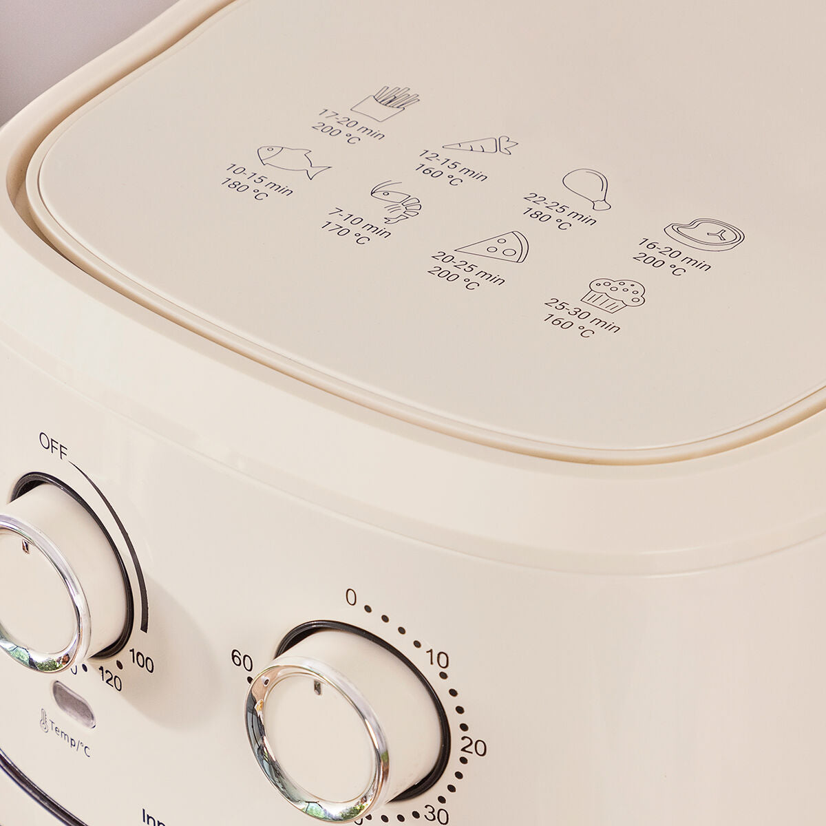 Vintager Airfryer 6,5 L 1700 W retro kiertoilmauuni 360° ajastin, kerma – keittiölaite vintage – kuva 4
