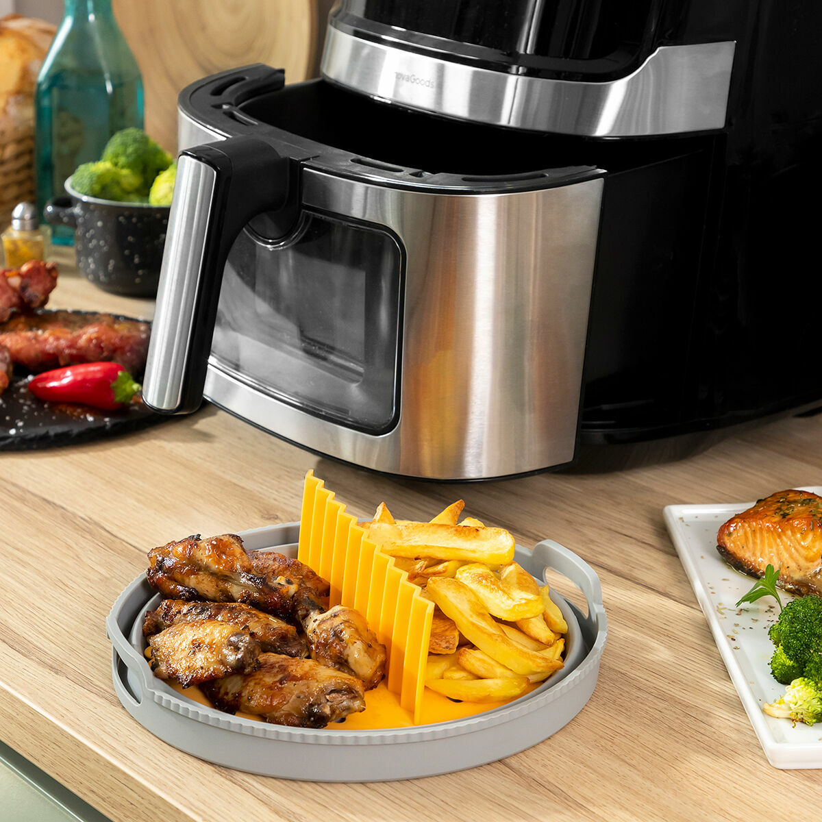 Airfryer silikonivuoka jakajalla, taittuva Ø21,5 cm, uuni & mikro, BPA-vapaa – BPA-vapaa silikonivuoka – kuva 3