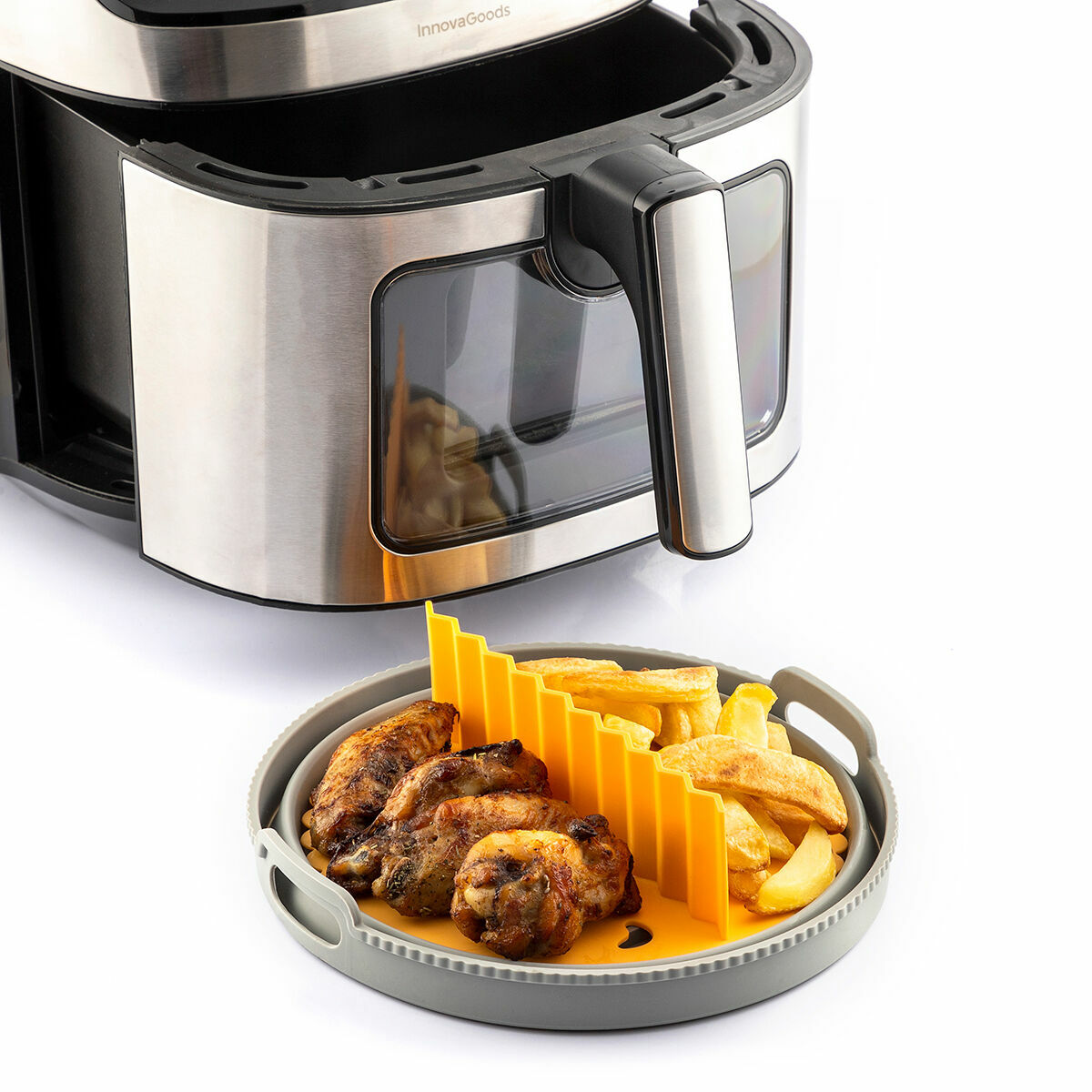 Airfryer silikonivuoka jakajalla, taittuva Ø21,5 cm, uuni & mikro, BPA-vapaa – silikonivuoka helppo puhdistaa – kuva 6