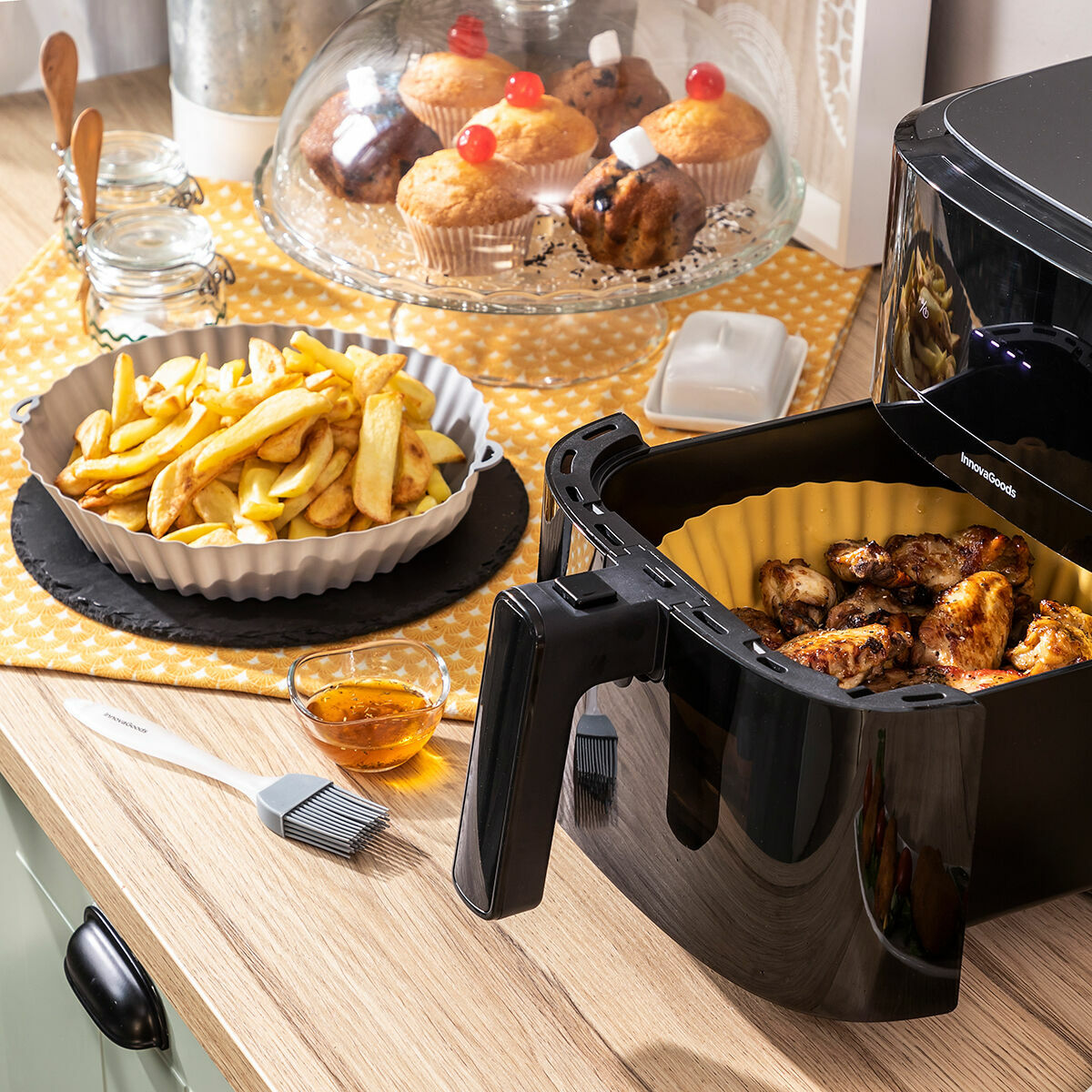 Airfryer silikonivuoat 2 kpl, tarttumaton, uuniin & mikroaaltouuniin – uuninkestävä leivinpaperin korvike – kuva 2