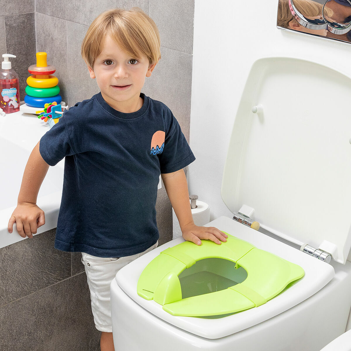 Lasten wc-istuin taitettava, liukumaton & roiskeenesto, kantokassilla matkoille – roiskeenesto matkalle – kuva 2
