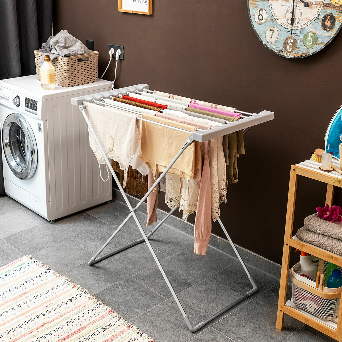 Sähköinen kuivausteline, taitettava 8 tankoa 120 W, sisäkäyttö, max 12 kg – sisäkuivausteline tilaa säästävä – kuva 9