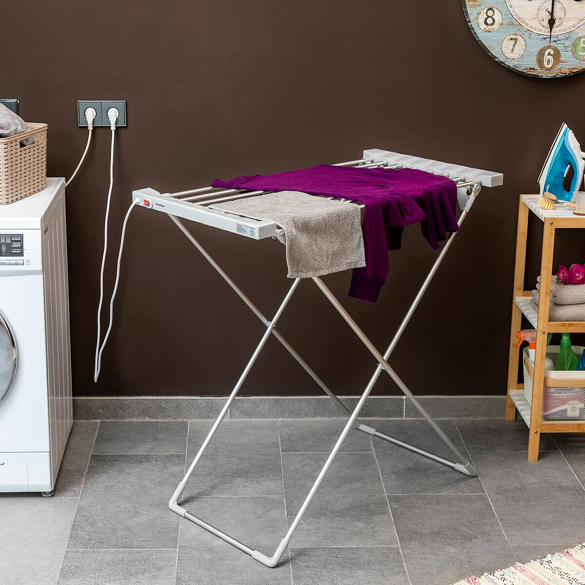 Sähköinen kuivausteline, taitettava 8 tankoa 120 W, sisäkäyttö, max 12 kg – pieniin asuntoihin talvikuivaus – kuva 7