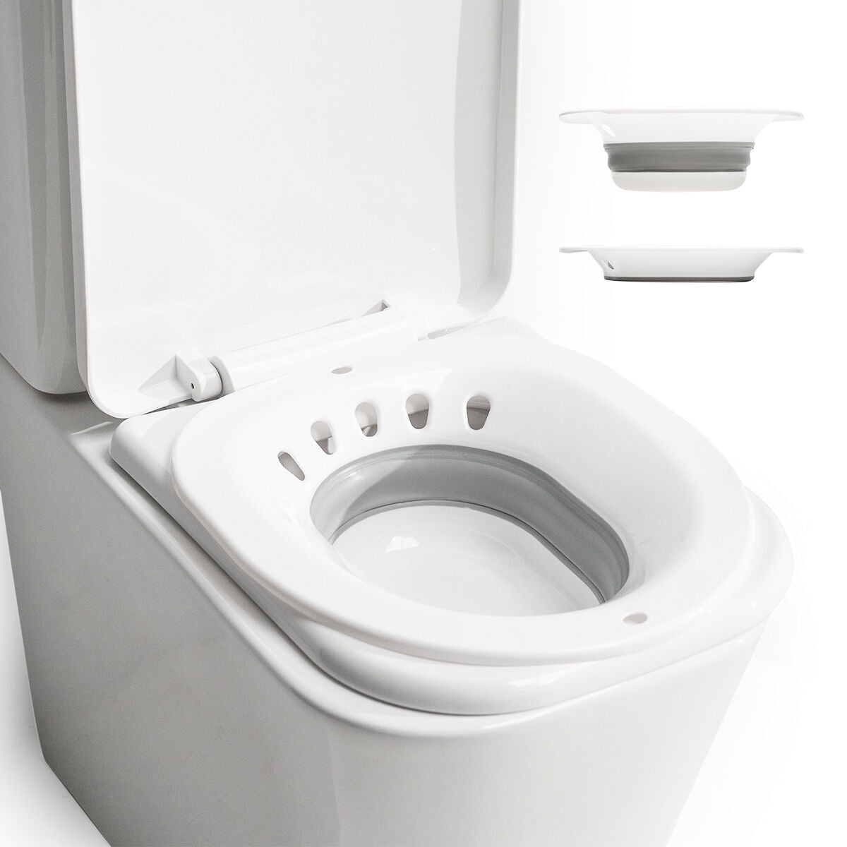 Istumakylpy wc-istuimeen, taitettava ja kannettava, 1,5 L, 140 kg, ergonominen – peräpukamien hoito kannettava kylpy – kuv…