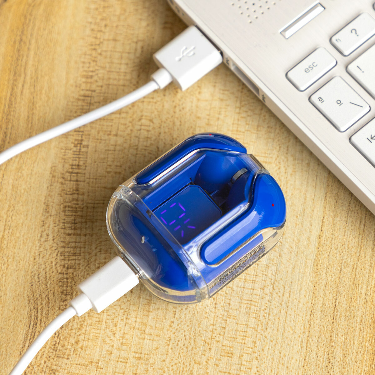 Langattomat Bluetooth-kuulokkeet latauskotelolla, LCD-näyttö, mikrofoni, sininen – Bluetooth 5.0 mediakontrolli – kuva 12