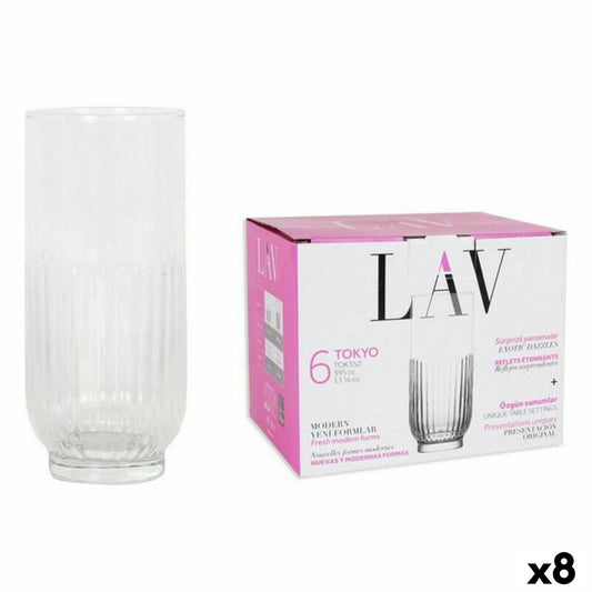 Juomalasisetti 6 kpl 395 ml, uurretut korkeat juomalasit arkeen & juhlaan LAV