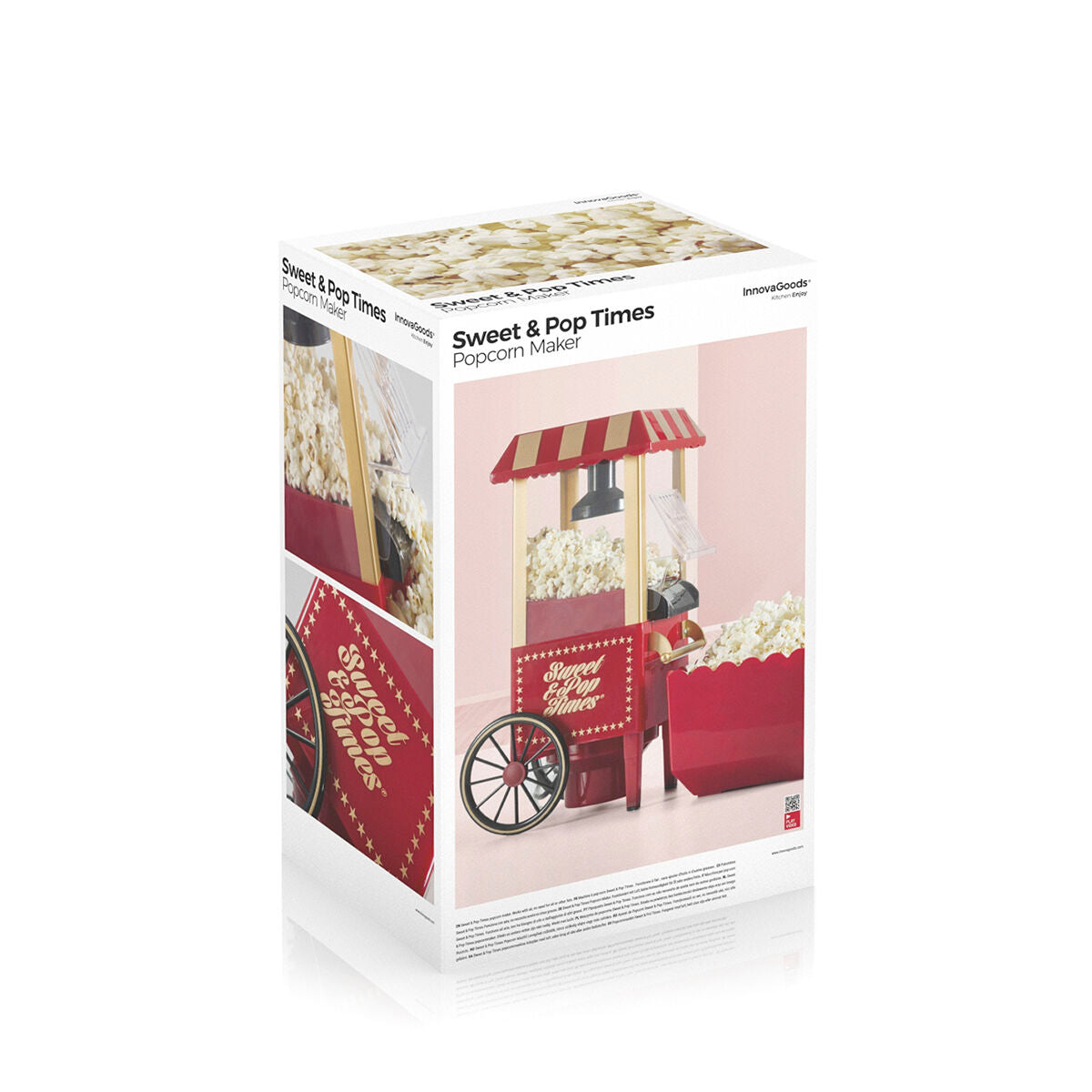 Popcornkone kuumailma, rasvaton/öljytön vintage-kärry 1200 W – leffailta retro design – kuva 6