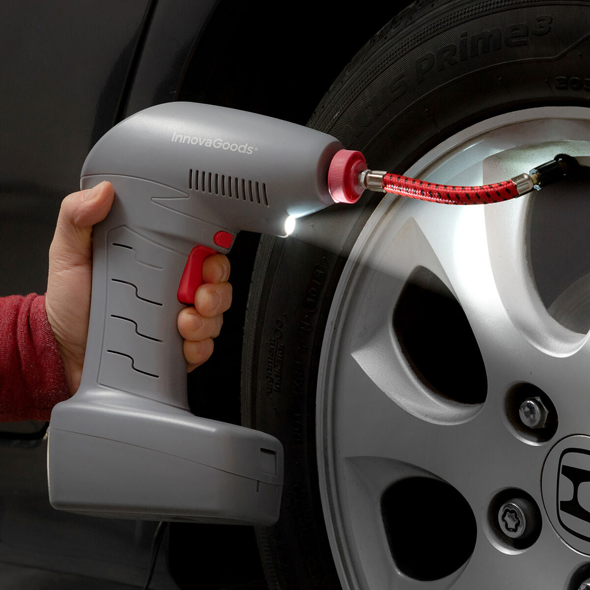 12V autokompressori, kannettava LED-valolla – auton, pyörän & ilmapalloille – Kannettava kompressori Rengaspumppu – kuva 2