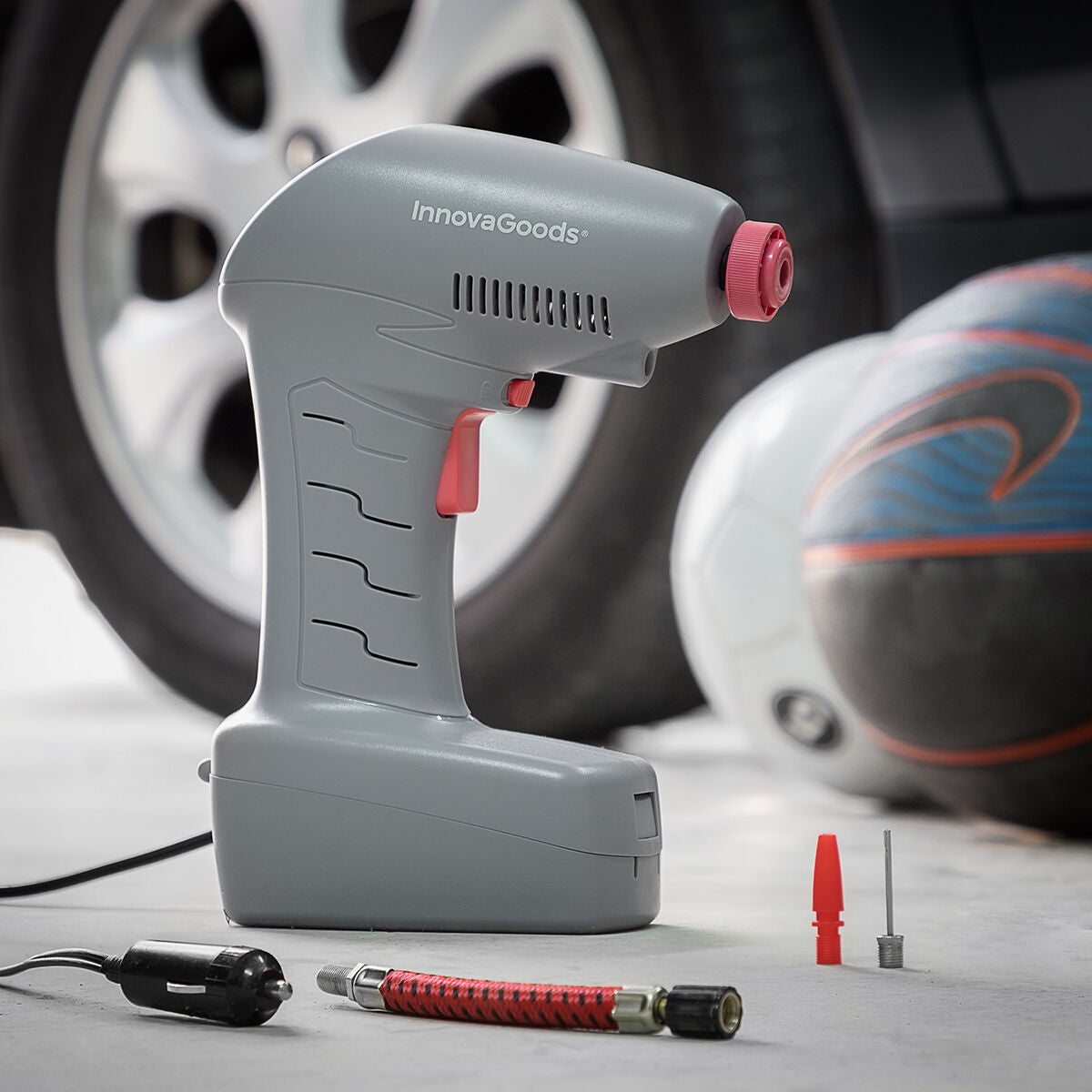12V autokompressori, kannettava LED-valolla – auton, pyörän & ilmapalloille – Autokompressori LED-valo – kuva 5