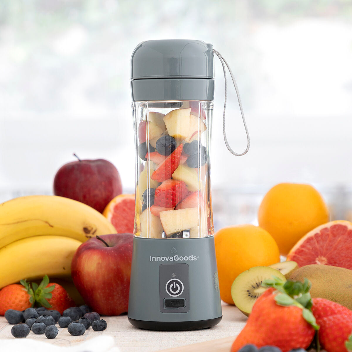 Kannettava smoothie-blenderi USB-ladattava, 380 ml, 4 terää, suodatin, harmaa – kannettava tehosekoitin helppo puhdistaa –…