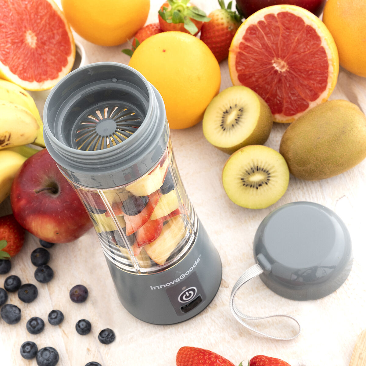 Kannettava smoothie-blenderi USB-ladattava, 380 ml, 4 terää, suodatin, harmaa – USB-ladattava smoothie-blenderi – kuva 2