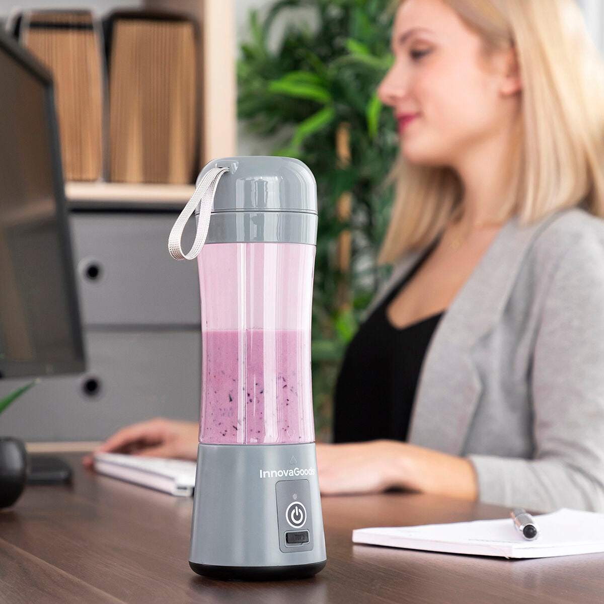 Kannettava smoothie-blenderi USB-ladattava, 380 ml, 4 terää, suodatin, harmaa – USB-ladattava helppo puhdistaa – kuva 10