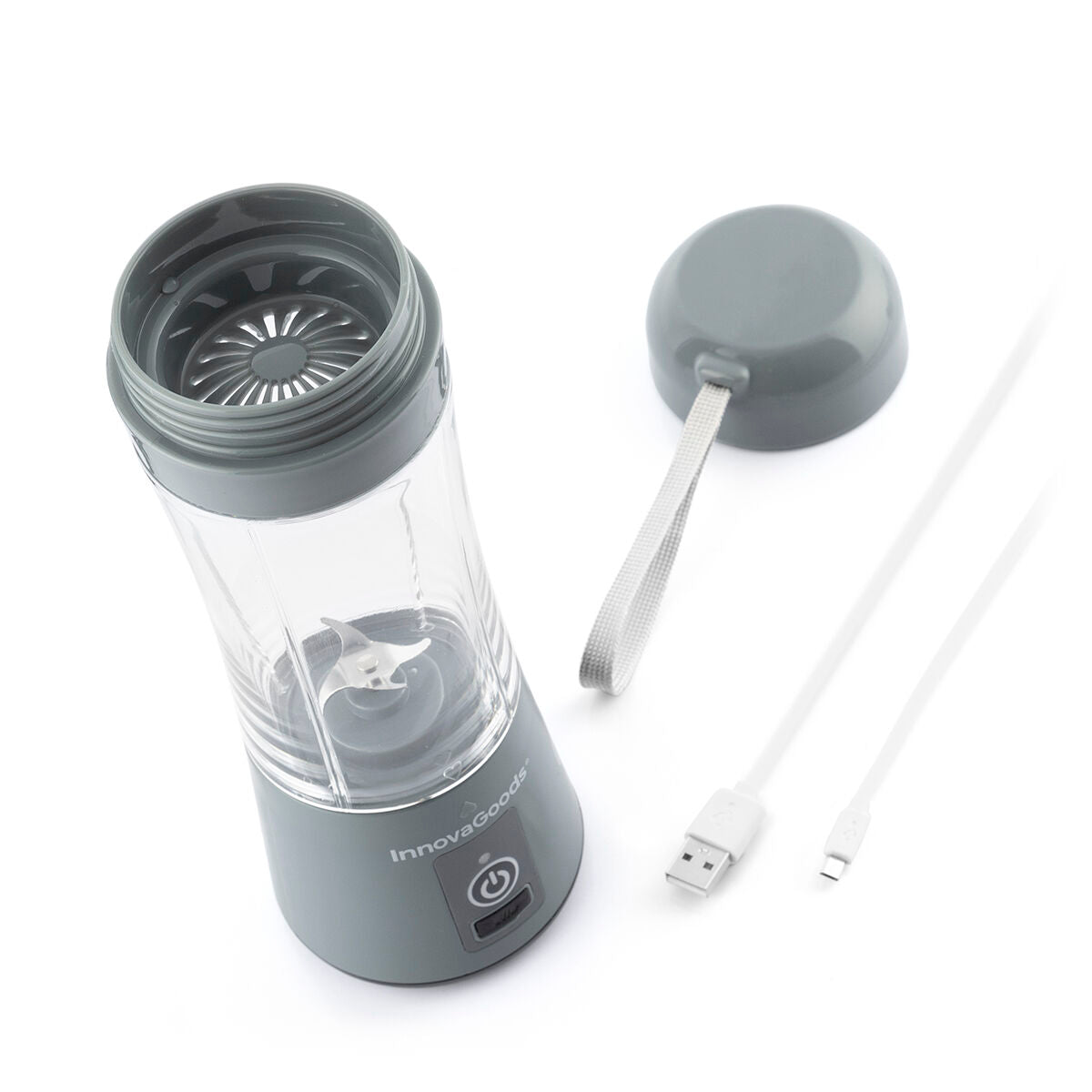 Kannettava smoothie-blenderi USB-ladattava, 380 ml, 4 terää, suodatin, harmaa – matkablenderi USB-ladattava – kuva 5