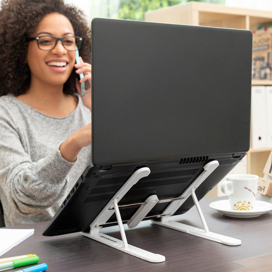 Läppäriteline säädettävä & taitettava 10–17" ergonominen moniasento, kantopussi – matkalle ergonominen tuki – kuva 1