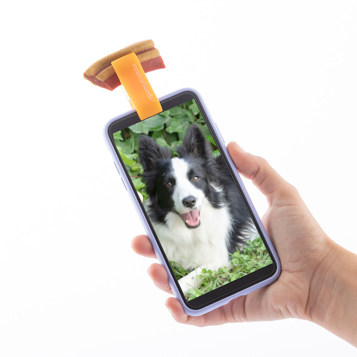 Koiran & kissan selfie pidike puhelimeen, herkkupidike, silikoninen, oranssi – puhelinpidike lemmikkien selfie-pidike – ku…