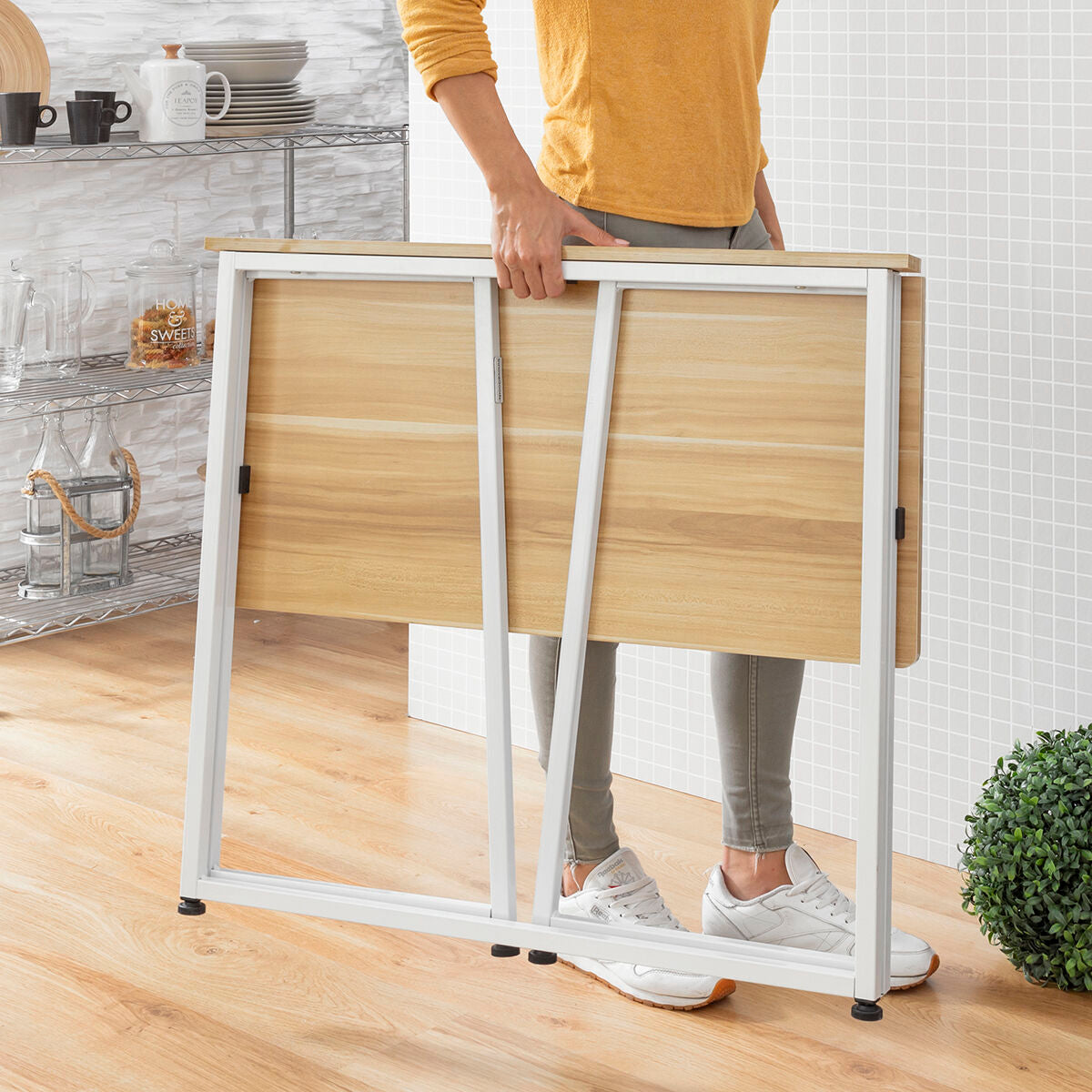 Taitettava työpöytä, tilaa säästävä, 80×75 cm, pieneen tilaan, 50 kg kantava – opiskelijapöytä taitettava työpöytä – kuva 10