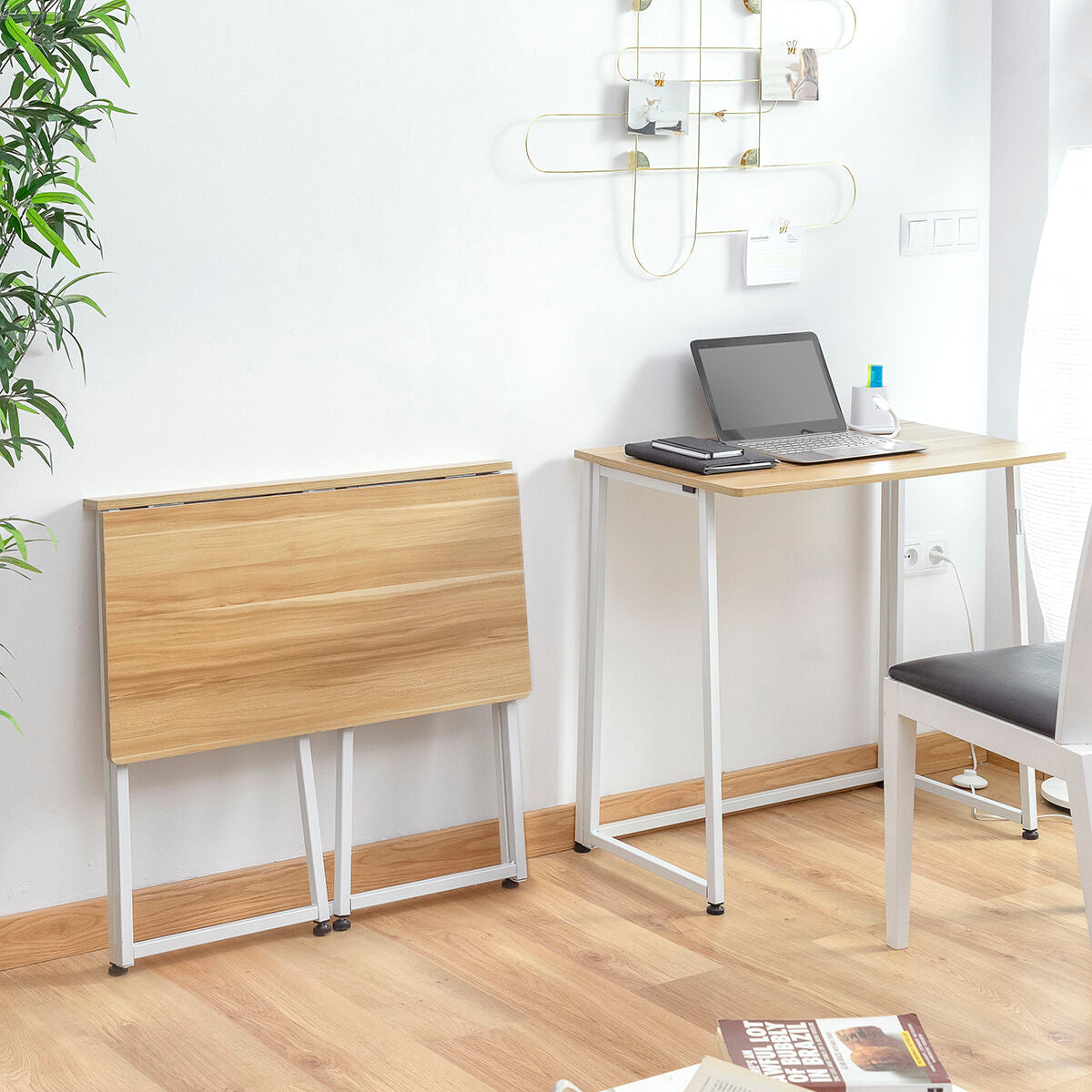 Taitettava työpöytä, tilaa säästävä, 80×75 cm, pieneen tilaan, 50 kg kantava – etätyöpöytä MDF-työtaso – kuva 7