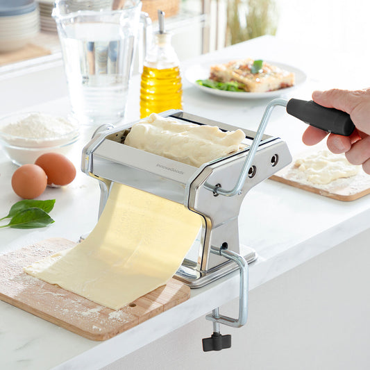 Pastakone käsikäyttöinen, 3 terää & 8 paksuustasoa, spagetti tagliatelle lasagne – käsikäyttöinen pastakone keittiövälinee…