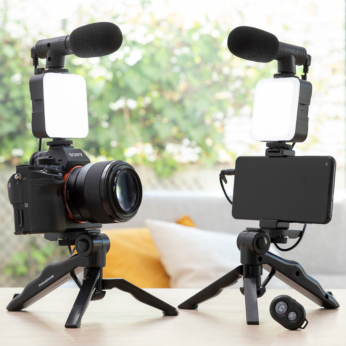 Vloggaussetti puhelimelle, mikrofoni & LED-valo, tripod, BT-kaukosäädin, 6 osaa – Bluetooth-kaukosäädin sisällöntuotanto –…