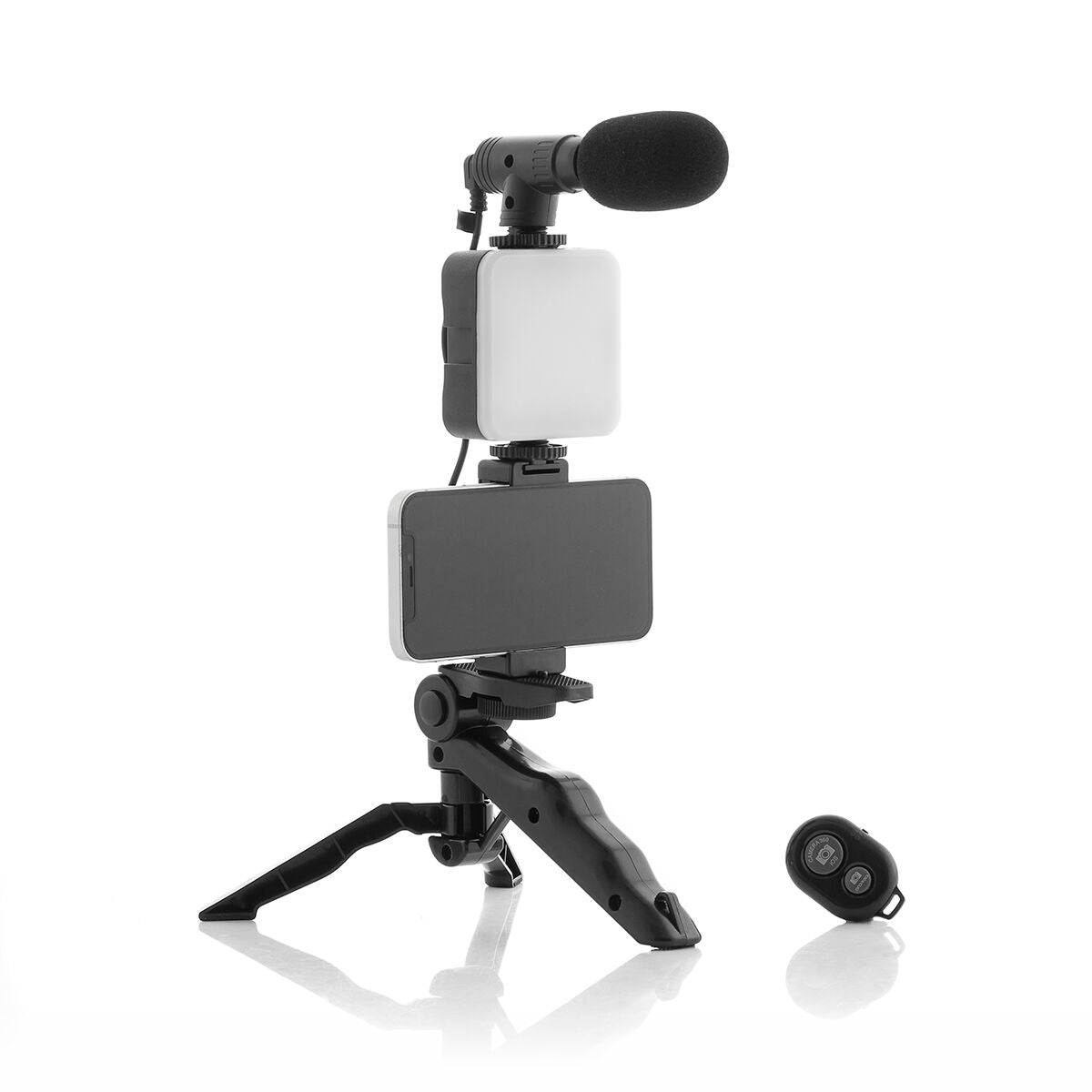 Vloggaussetti puhelimelle, mikrofoni & LED-valo, tripod, BT-kaukosäädin, 6 osaa – sisällöntuotanto Bluetooth-kaukosäädin –…