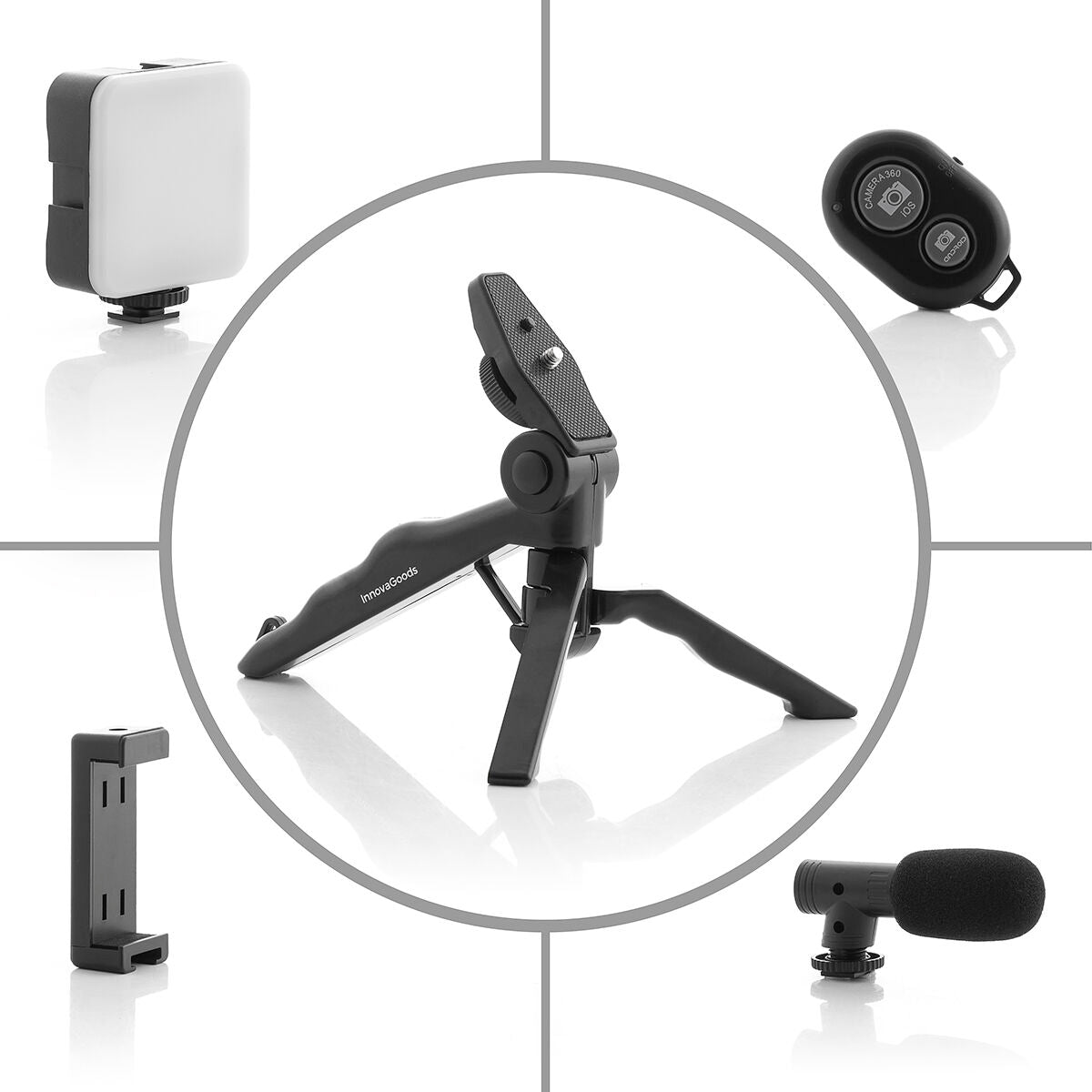 Vloggaussetti puhelimelle, mikrofoni & LED-valo, tripod, BT-kaukosäädin, 6 osaa – vloggaussetti ulkoinen mikrofoni – kuva 9