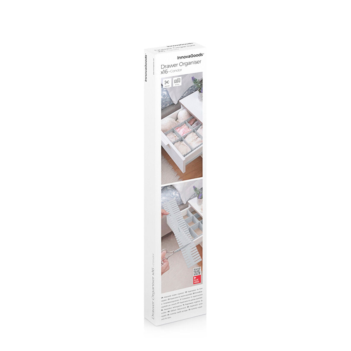Laatikon jakajat säädettävä, leikattava 16 kpl setti, harmaa - 37 x 7 x 0,2 cm