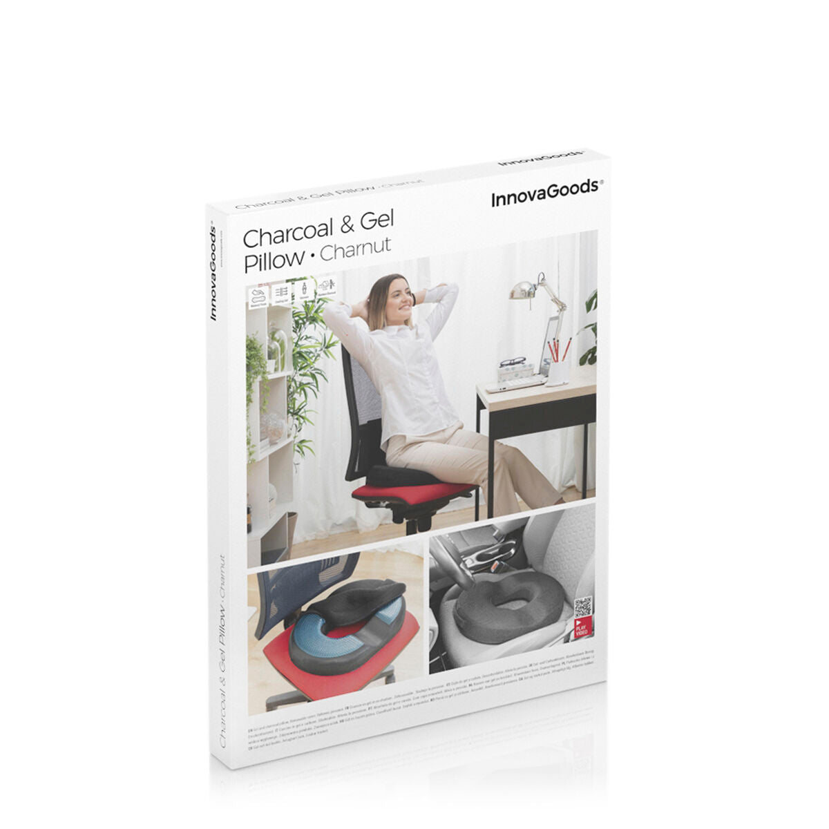 Ortopedinen istuintyyny bambuhiilellä ja jäähdyttävällä geelillä - ergonominen 47×34×7 cm – bambuhiili irrotettava päällin…
