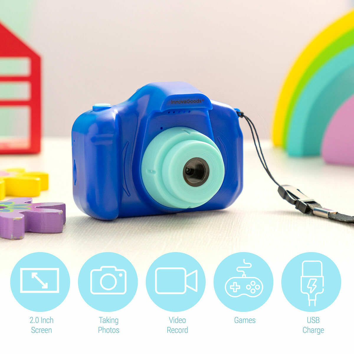 Lasten digikamera ladattava, 3 Mpx 1080p, 2 tuuman näyttö, pelit, microSD 32GB – pelit lapsille ladattava lasten kamera – …