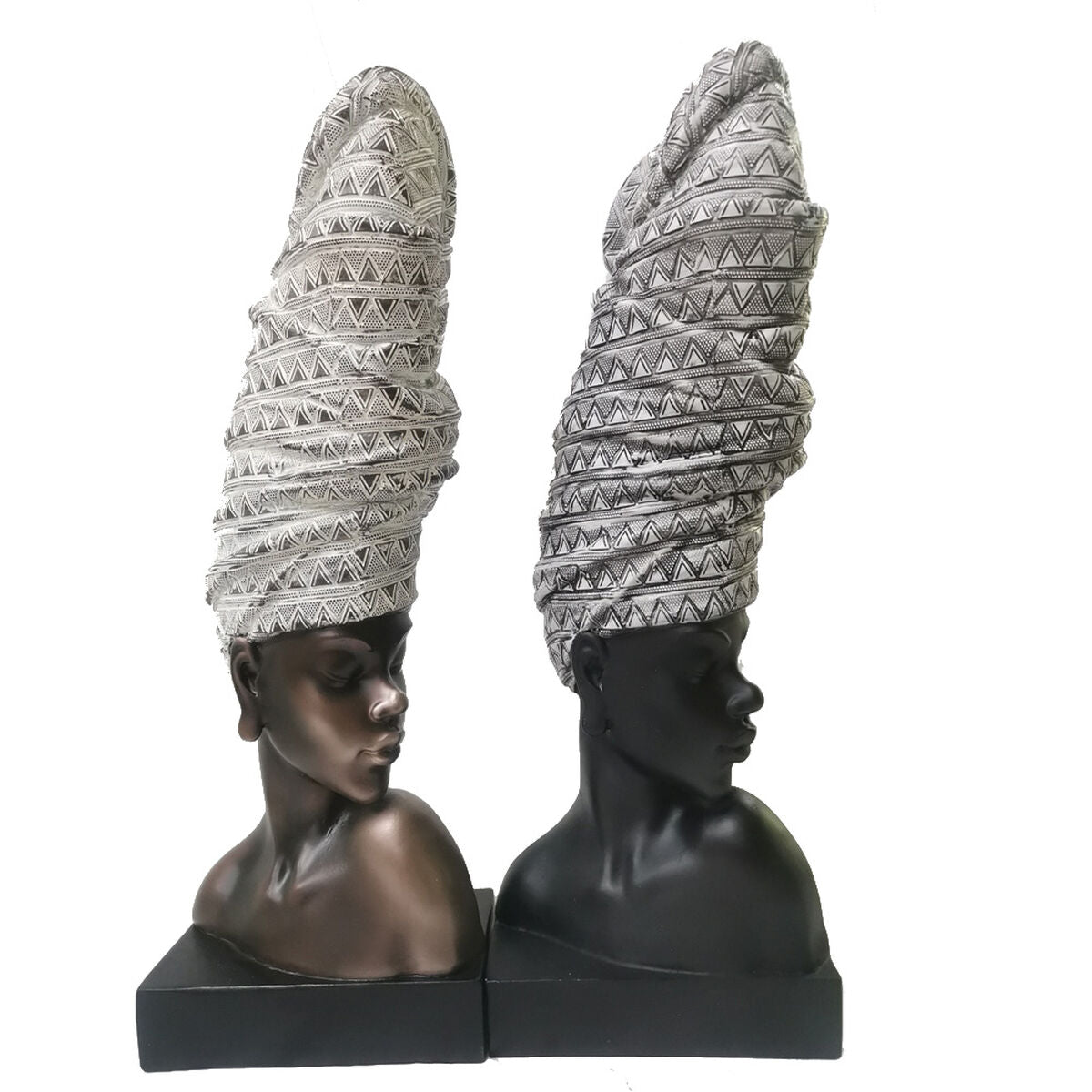Afrikkalainen koristehahmo 42 cm, hartsi, 2 osaa, musta & kupari sisustukseen