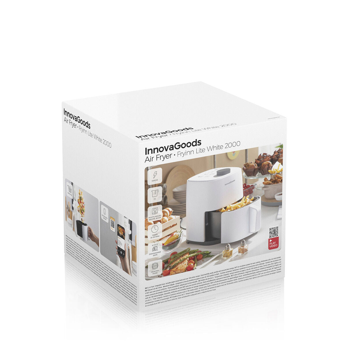 Airfryer 2 L, 1200 W - öljytön airfryer pieniin keittiöihin 360°, valkoinen