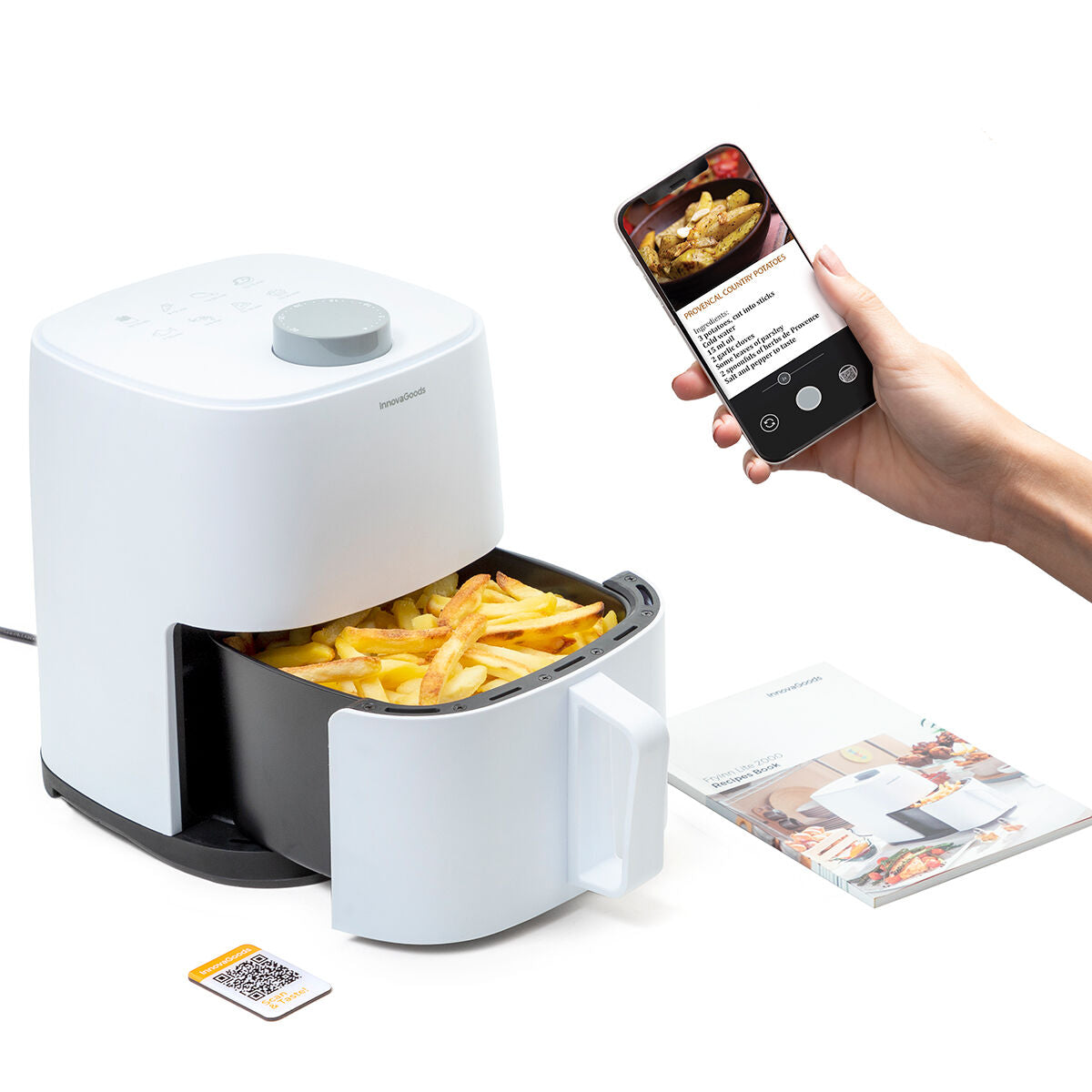 Airfryer 2 L, 1200 W - öljytön airfryer pieniin keittiöihin 360°, valkoinen