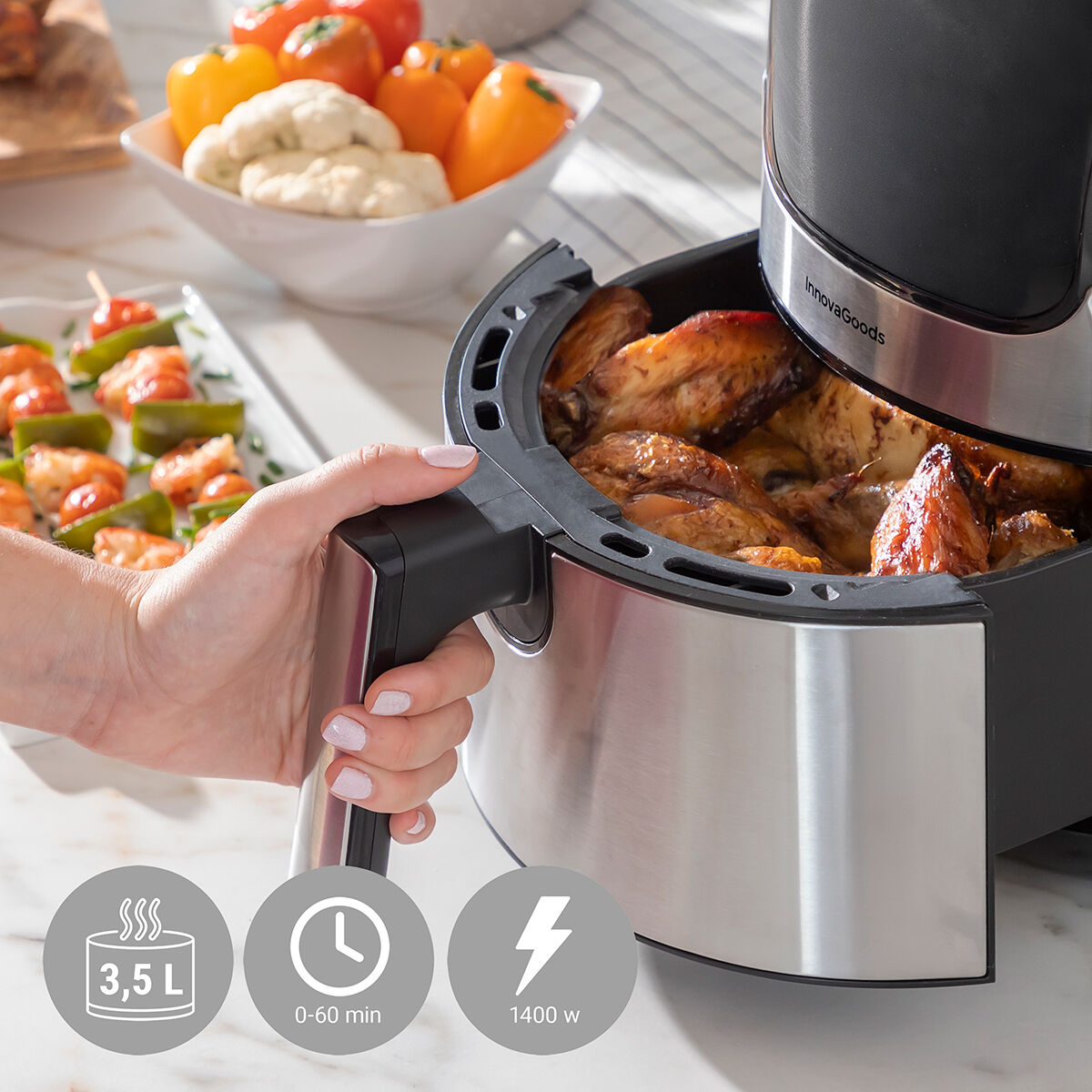 Airfryer 3,5 l, 360° kiertoilma, 1400 W, 8 ohjelmaa — 2–3 hengelle
