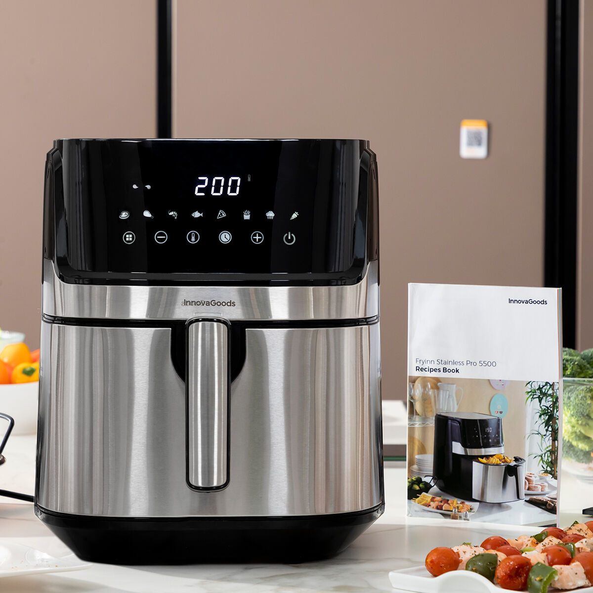 Airfryer 5,5 L 1700 W öljytön, 360° kiertoilma, 8 ohjelmaa, digipaneeli, rst