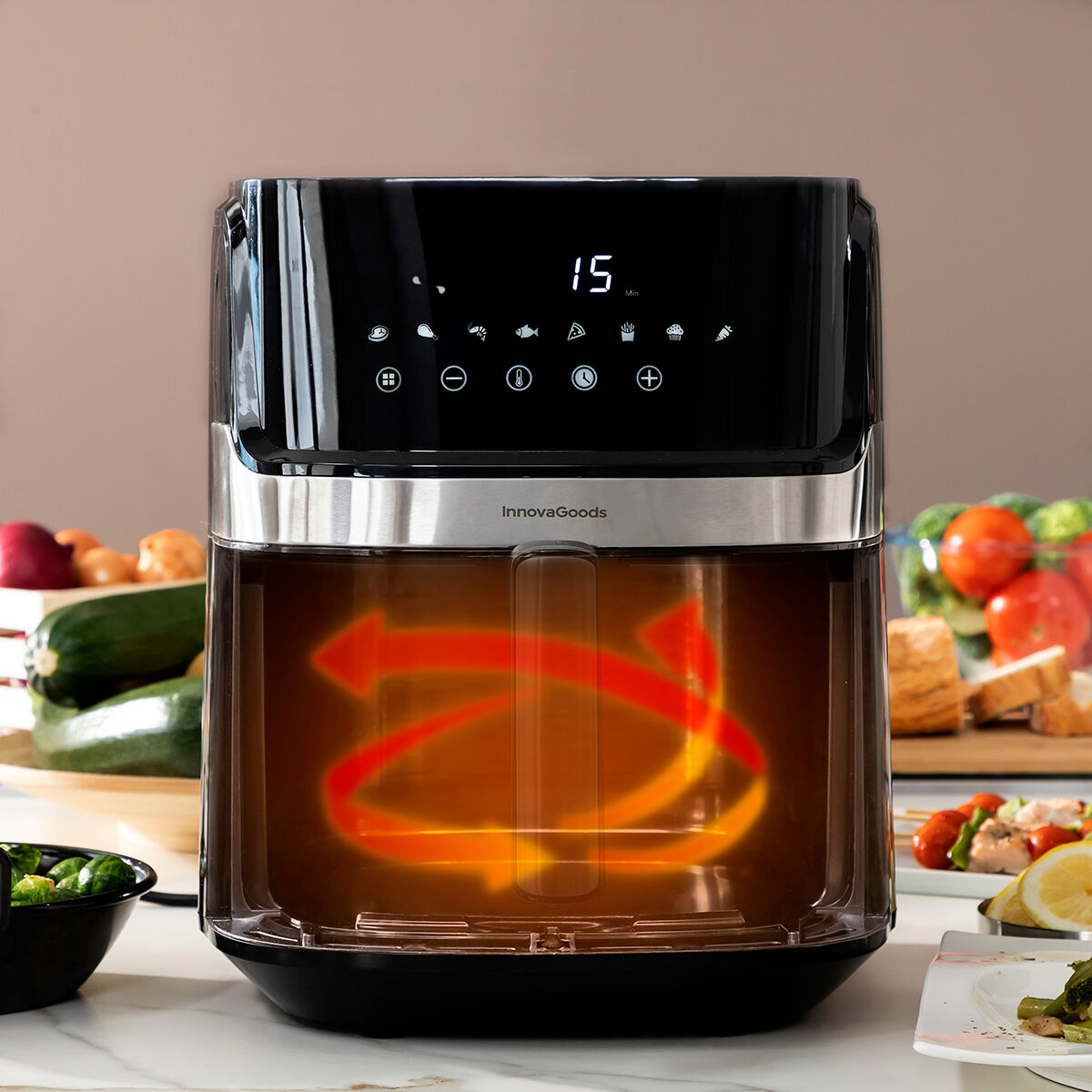 Airfryer 5,5 L 1700 W öljytön, 360° kiertoilma, 8 ohjelmaa, digipaneeli, rst