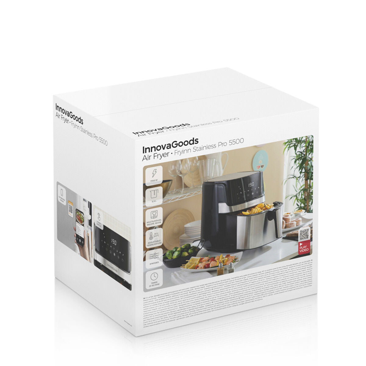 Airfryer 5,5 L 1700 W öljytön, 360° kiertoilma, 8 ohjelmaa, digipaneeli, rst