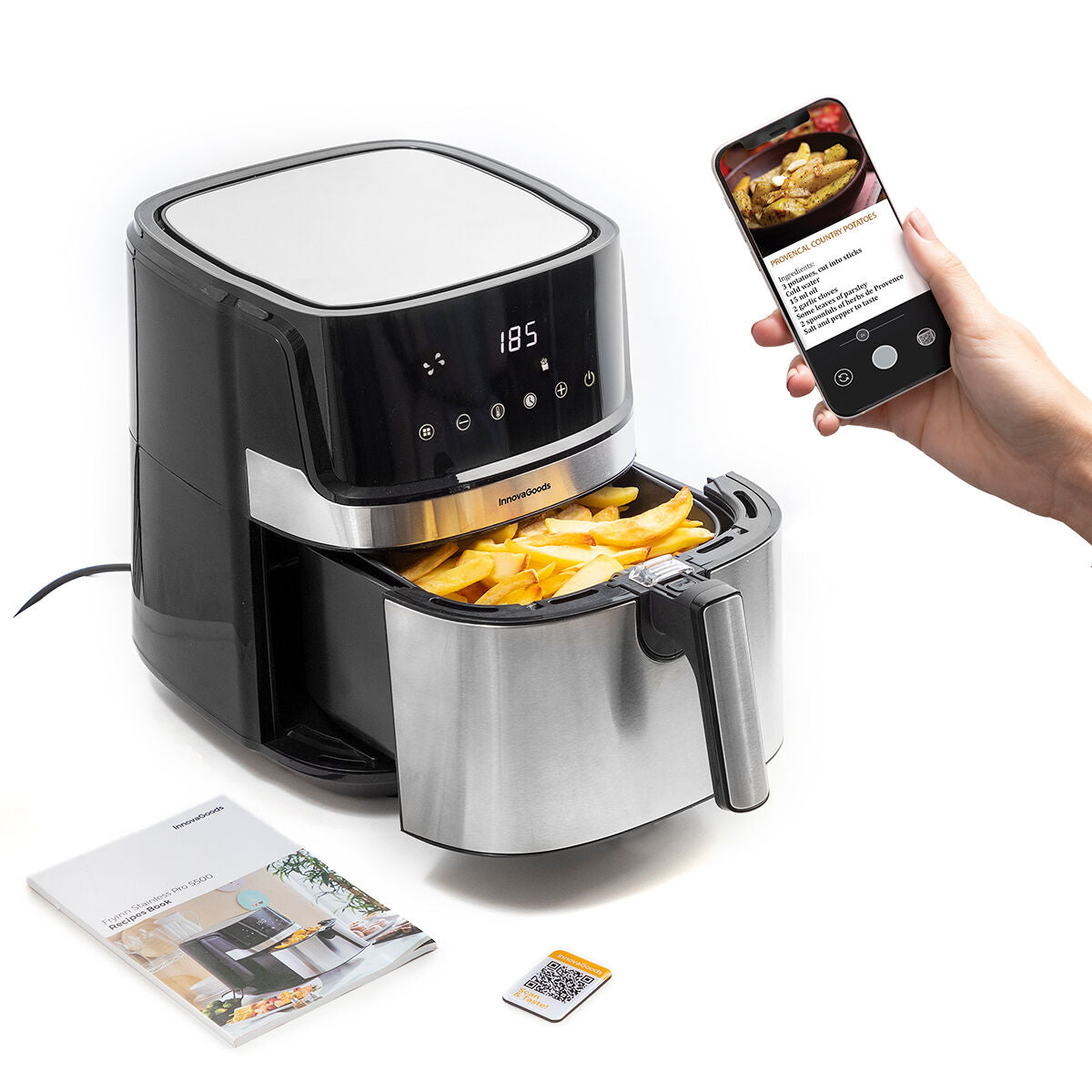 Airfryer 5,5 L 1700 W öljytön, 360° kiertoilma, 8 ohjelmaa, digipaneeli, rst