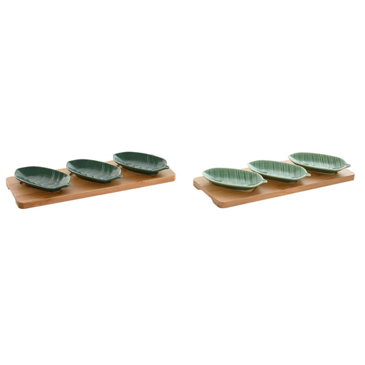 Alkuruokasetti 4-osainen bambu-posliini vihreä, trooppinen 28,4×10,5×3 cm