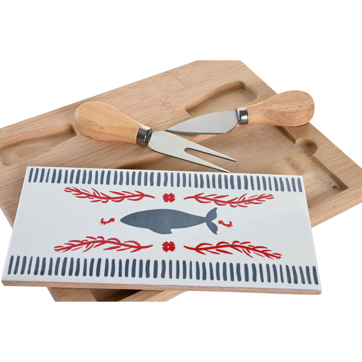 Alkuruokasetti bambualustalla & keramiikka-lautasella Välimeren talot 24,5×20