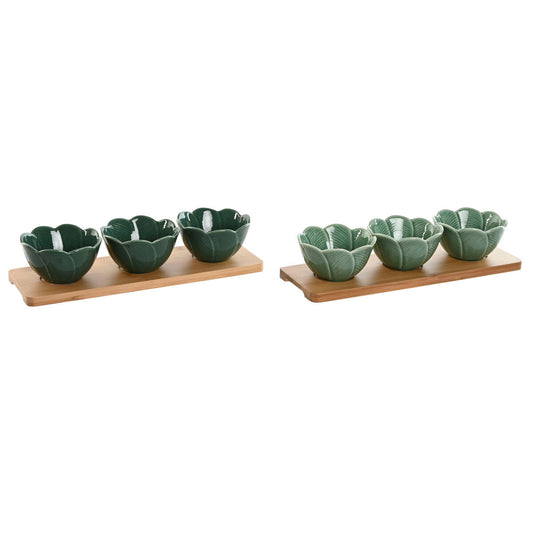 Alkuruokasetti 4 kpl posliinikulhoja bambualustalla, trooppinen 32×10×7 cm