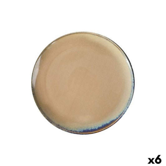 Aluslautanen Ø 32,5 cm, 6 kpl - beige lasitettu pinta ja sinivihreä reuna