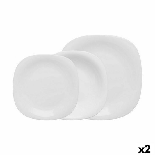 Astiasetti 12 osaa, pyöristetyt neliölautaset, valkoinen, 2 kappaleen setti x2