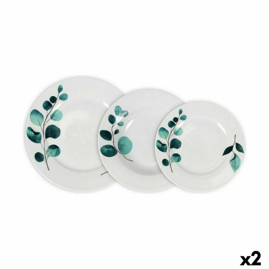 Astiasetti 18 osaa pyöreä, 2 kpl - lautaset Ø24/21,5/19 cm, lehtikuvio