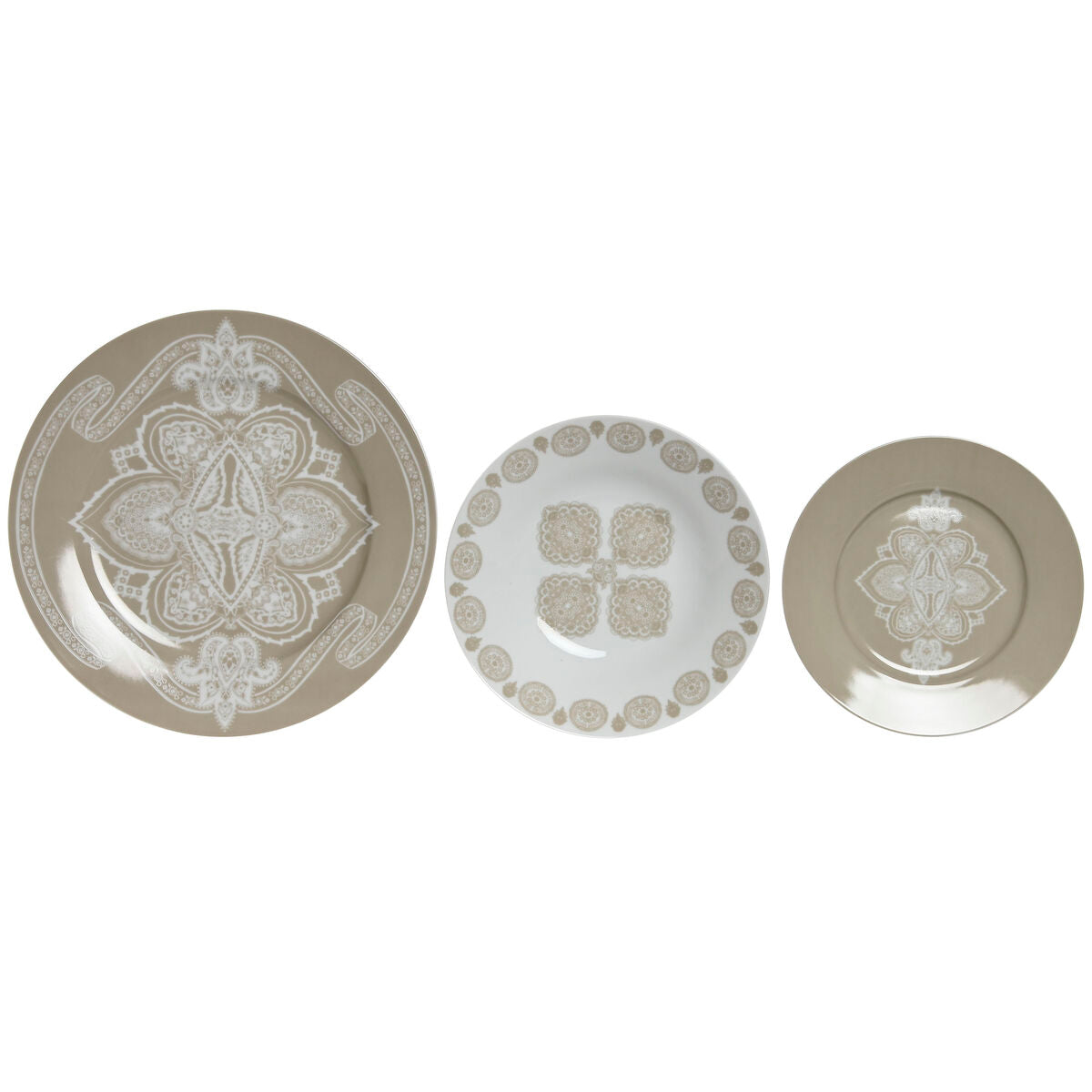 Astiasetti 18 osaa posliinia, sininen & beige, lautaset 19, 20 & 27 cm