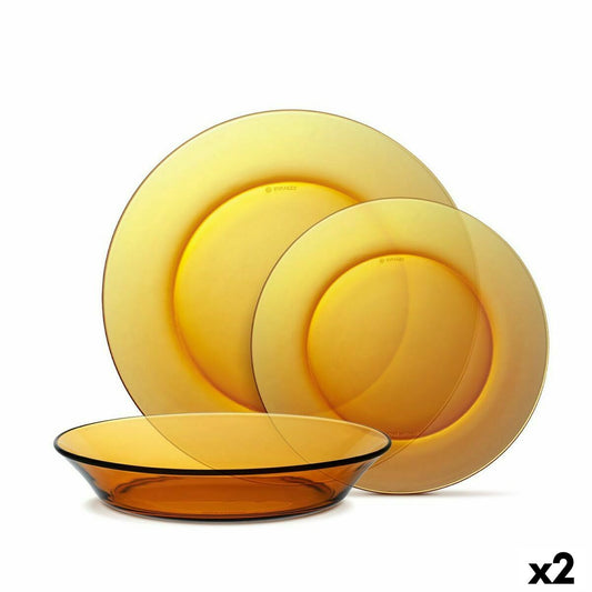 Astiasetti 12 osaa meripihka lasia, lautassetti & kulhot, 2 pakkausta, ruokailuun