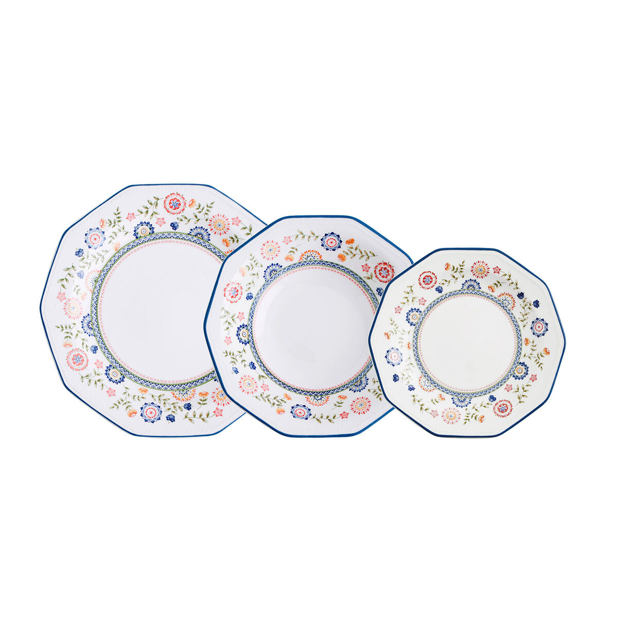 Astiasto 12 osaa, keramiikka monivärinen - lautaset Ø27/20,5 cm, tiskikone