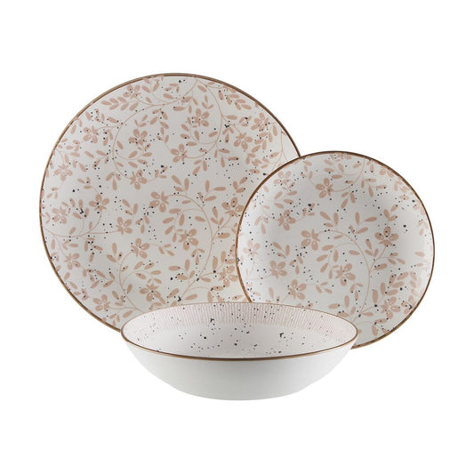 Astiasto 18 osaa posliinia, beige kukkakuosi - lautaset & kulhot kotikäyttöön