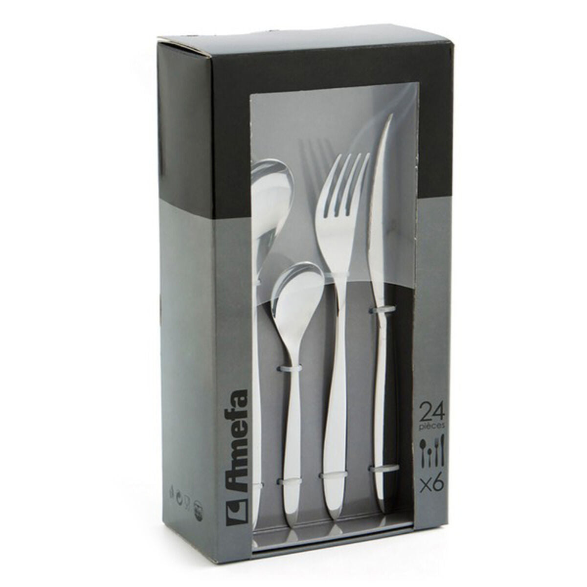 Aterinsetti 24 osaa ruostumatonta terästä ruokailuun, astianpesukoneeseen, 27 cm