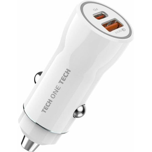 Autolaturi 38 W, USB-C + USB-A, valkoinen, 2-porttinen autoon Tech One Tech