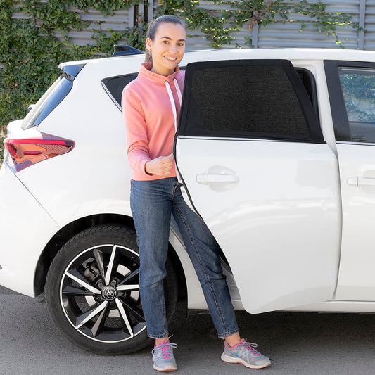 Auton aurinkosuoja UV-verkko 2 kpl, takasivuikkunoille, hengittävä & säädettävä